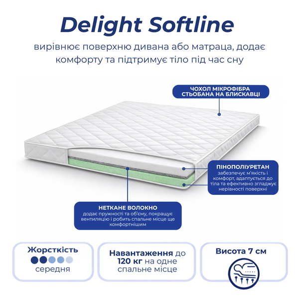 Тонкий матрац-топер Delight Softline 80x190 Topper_Softline фото