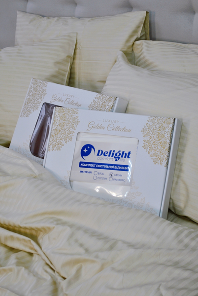Комплект постільної білизни Delight Двоспальний 175х210 см Luxury Gold Страйп-сатин Stripe_satin_Gold фото